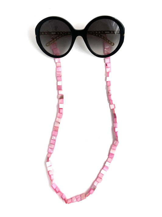 Corrente de Óculos Madrepérola Quadrada - Rosa